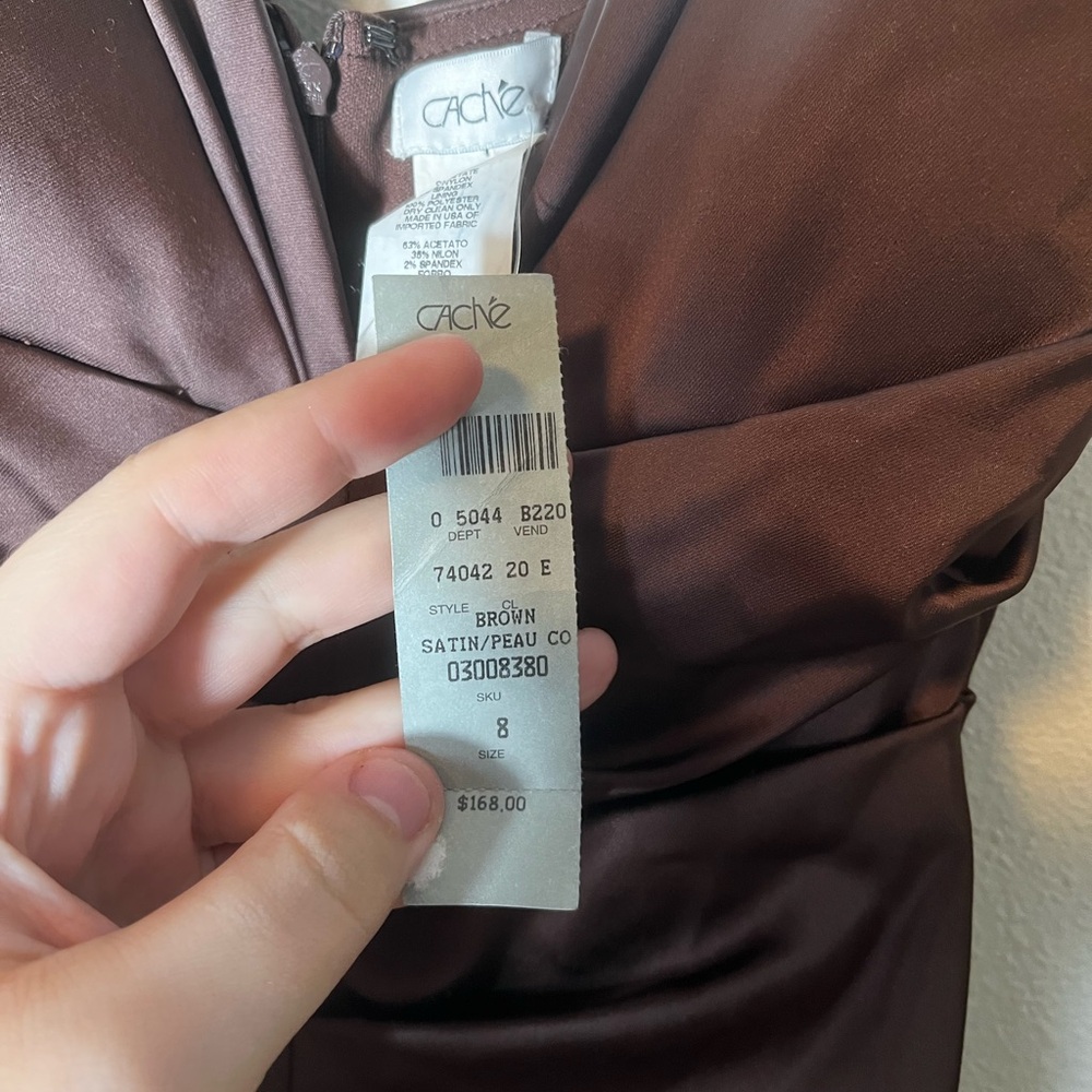 Cache Brown Ruched Midi Dress - Picture 4 of 6